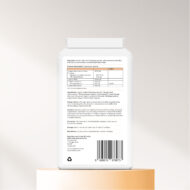 The back of a High strength lion's mane supplement bottle on a orange platform with a white background